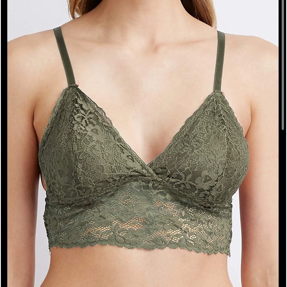 Aerie olive green racer back soft lace bra bralette cami layering lounging sleep